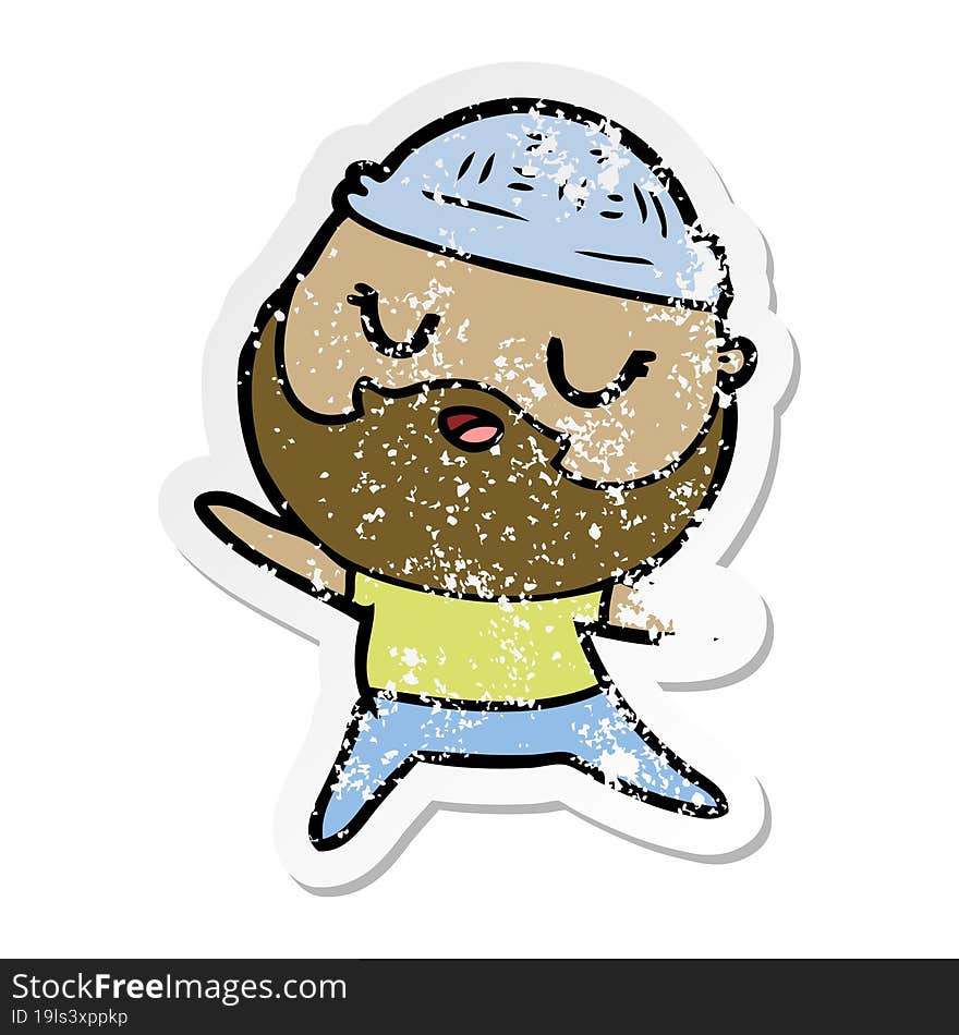 distressed sticker of a cartoon man with beard