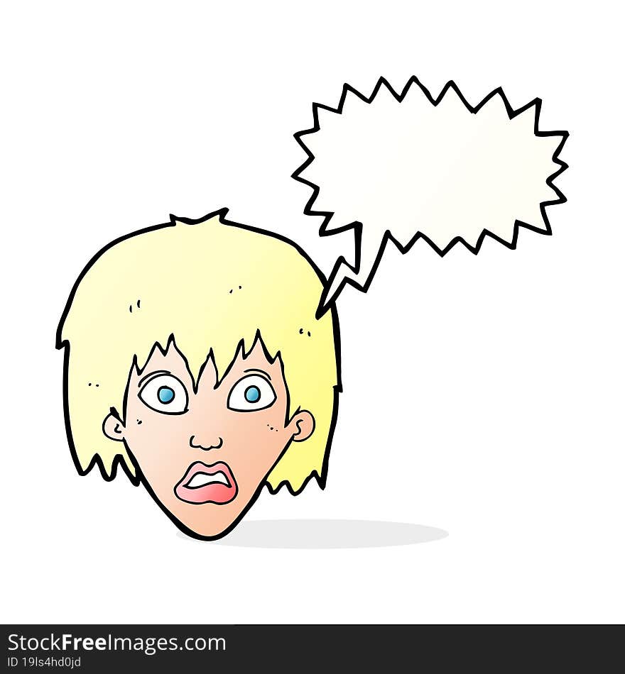 cartoon frightened woman with speech bubble