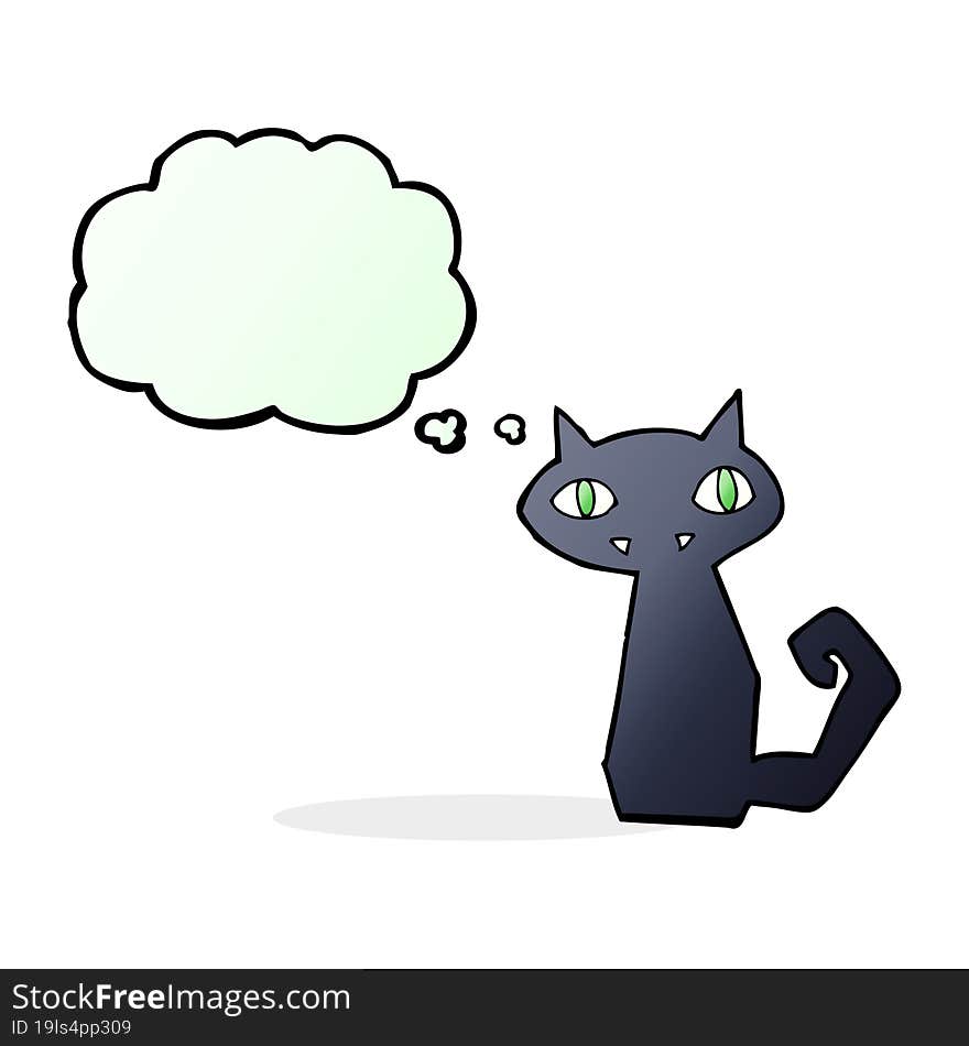 cartoon black cat with thought bubble