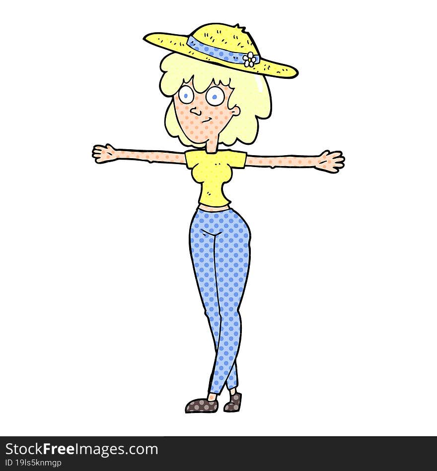 cartoon woman spreading arms