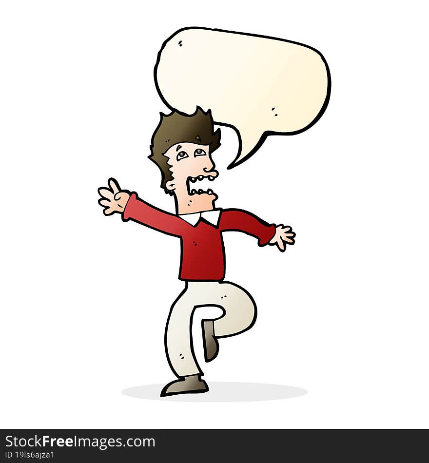 Cartoon Man Panicking With Speech Bubble