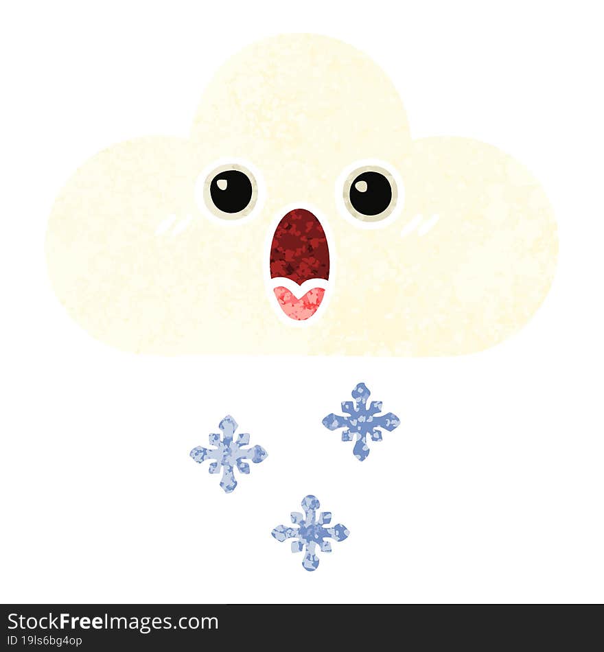 retro illustration style cartoon snow cloud