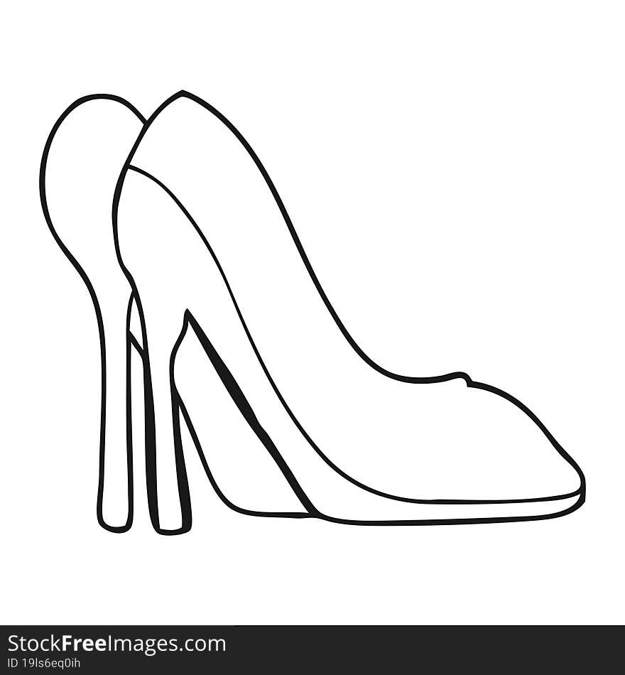 freehand drawn black and white cartoon high heel shoes