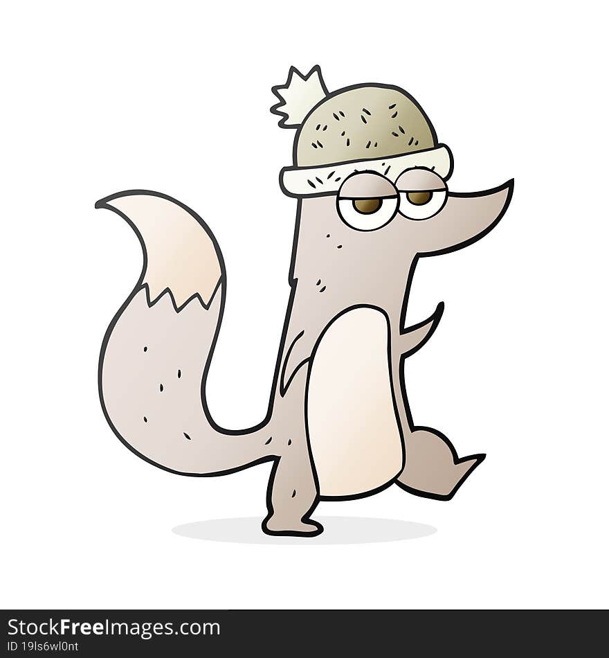 Cartoon Little Wolf Wearing Hat