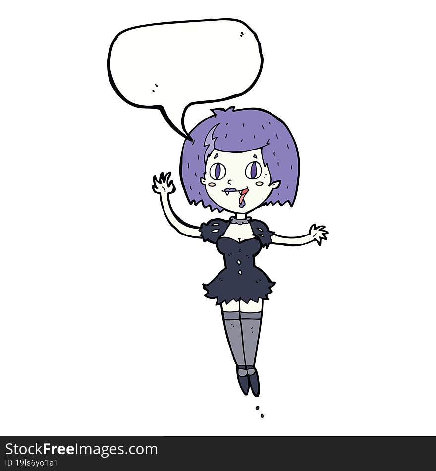 cartoon happy vampire girl with speech bubble