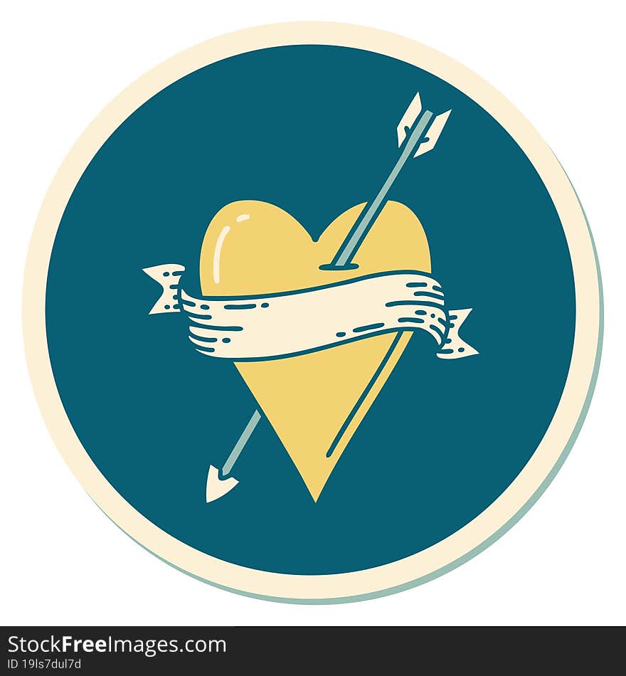 Tattoo Style Sticker Of An Arrow Heart And Banner