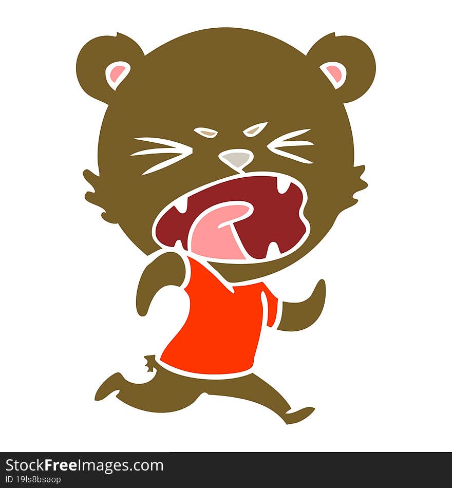 Angry Flat Color Style Cartoon Bear Running