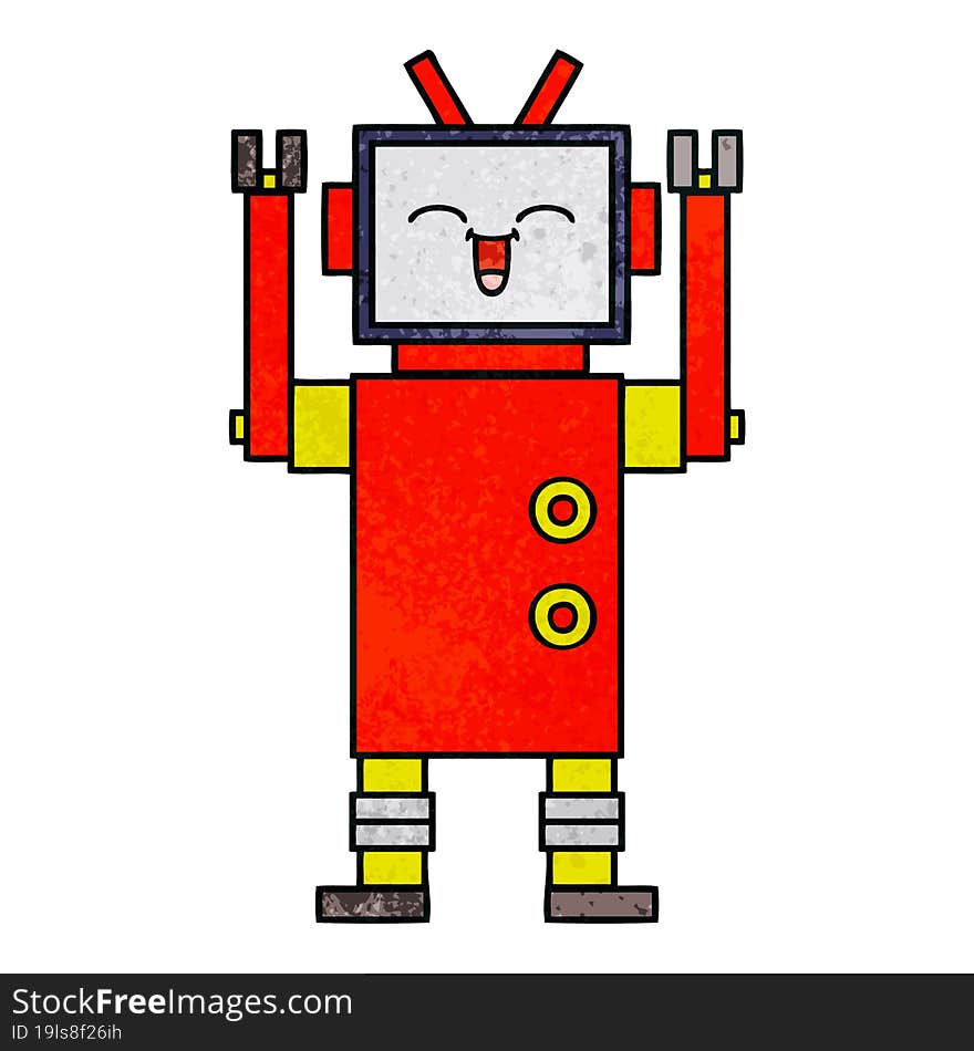 retro grunge texture cartoon of a robot