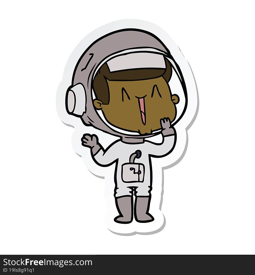 sticker of a laughing cartoon astronaut