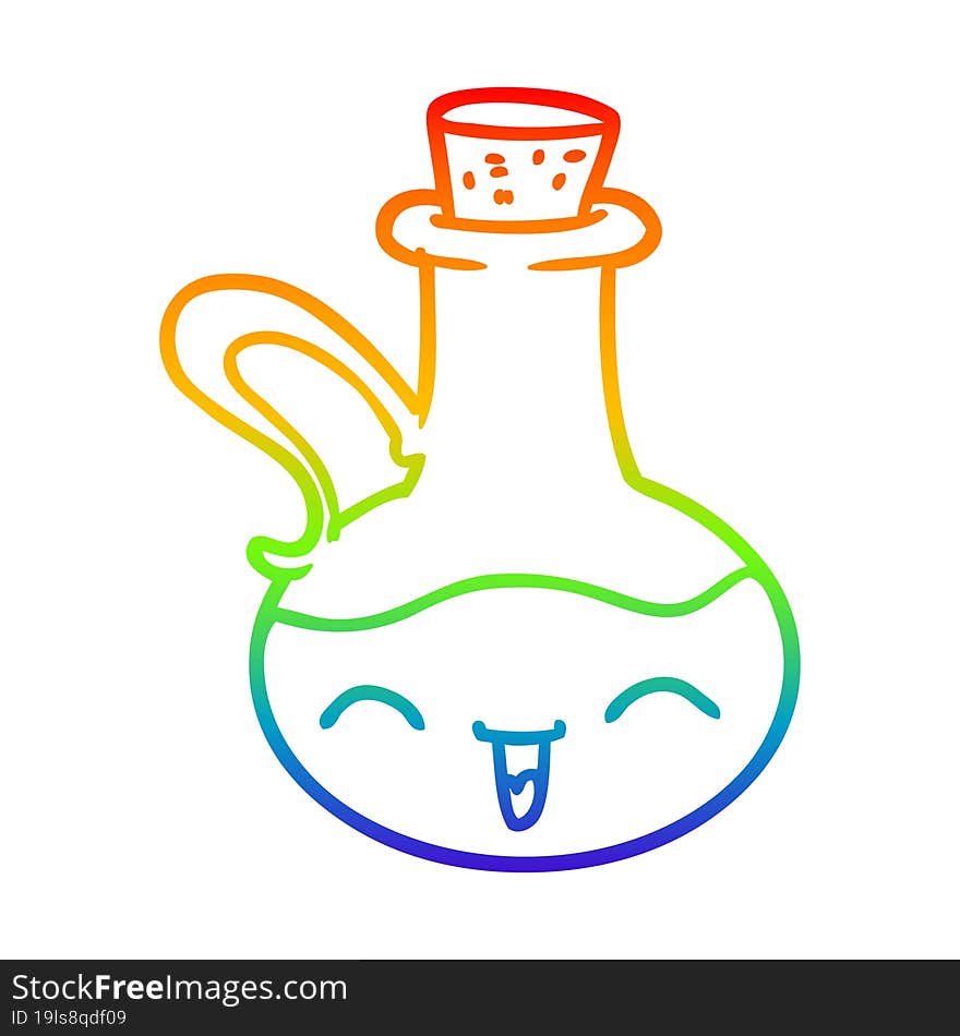 rainbow gradient line drawing cartoon happy bottle of olive oil