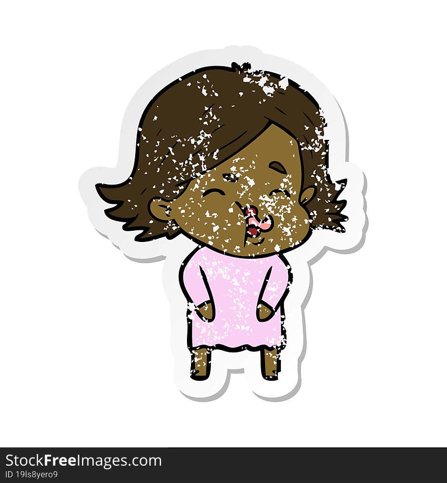 distressed sticker of a cartoon girl pulling face