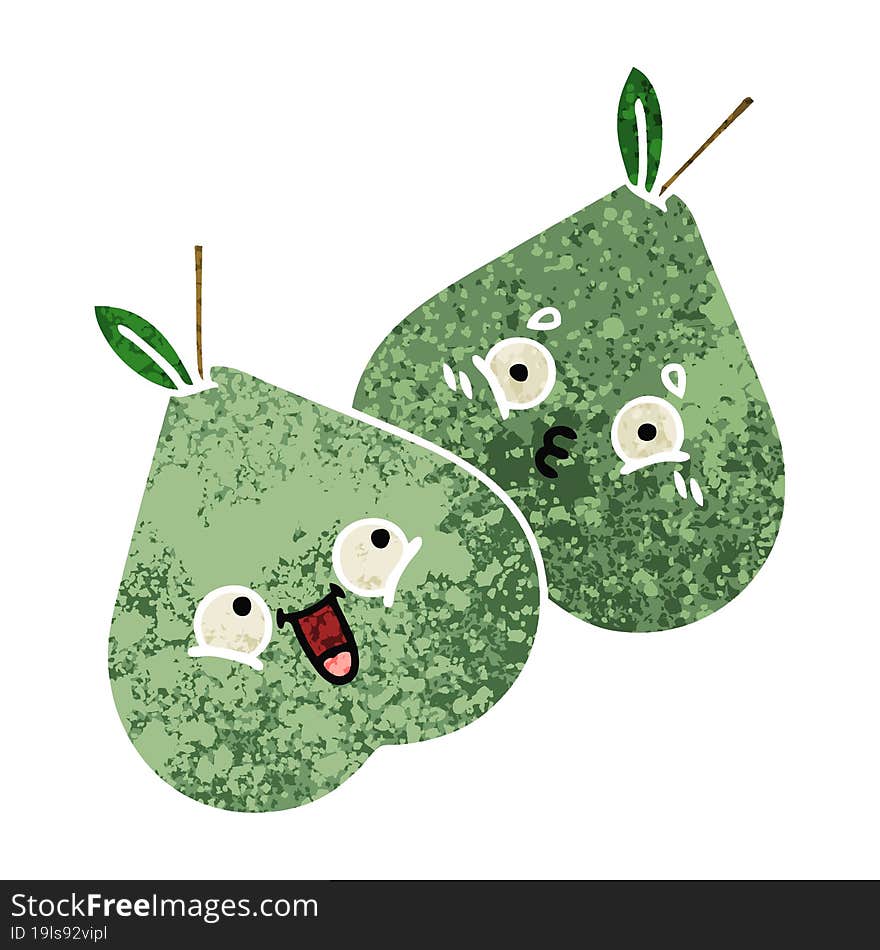 retro illustration style cartoon green pear