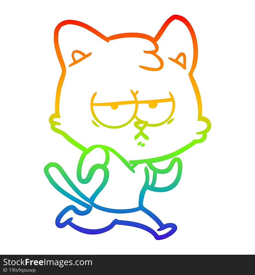 Rainbow Gradient Line Drawing Bored Cartoon Cat