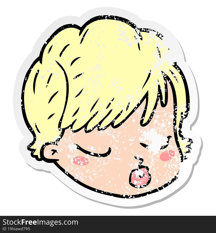 distressed sticker of a cartoon female face