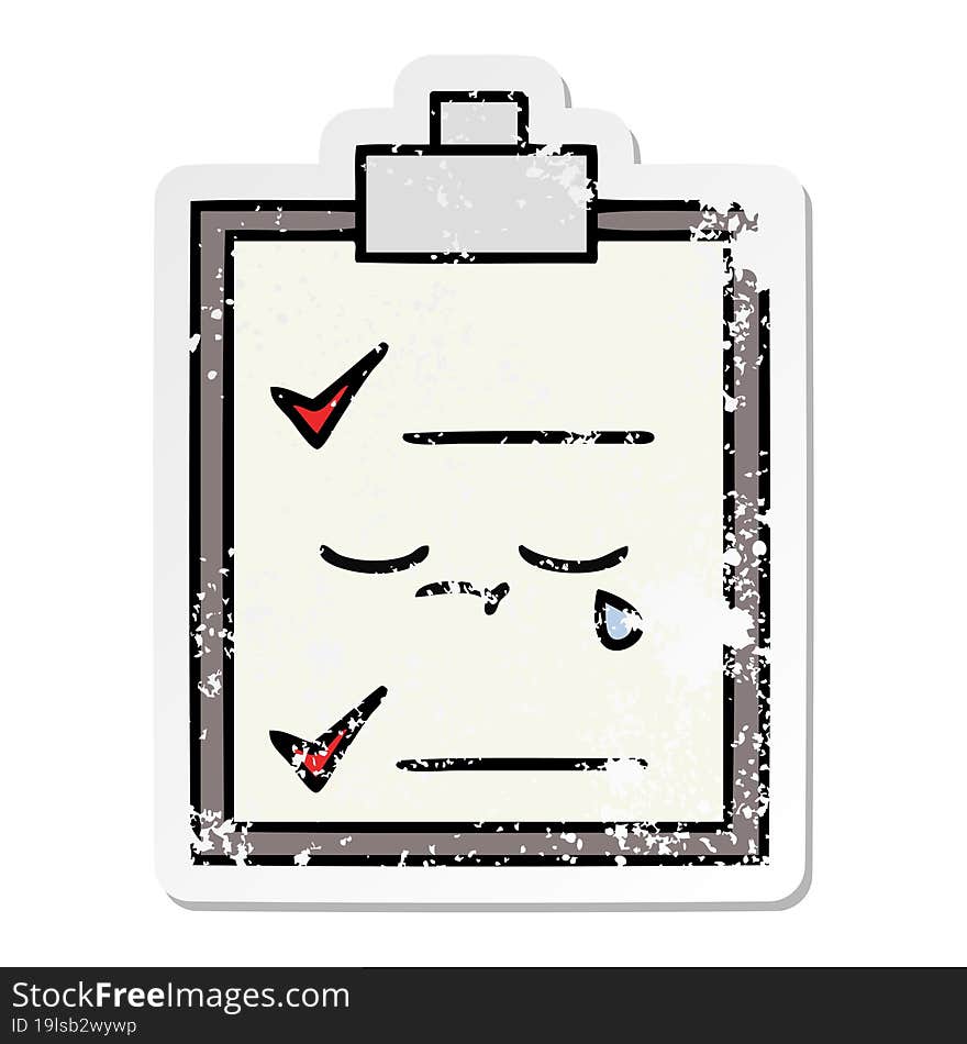 distressed sticker of a cute cartoon check list