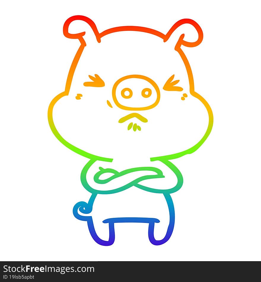 rainbow gradient line drawing cartoon angry pig