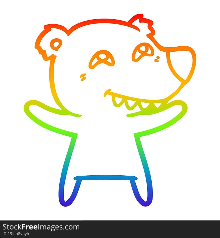 Rainbow Gradient Line Drawing Cartoon Bear Showing Teeth