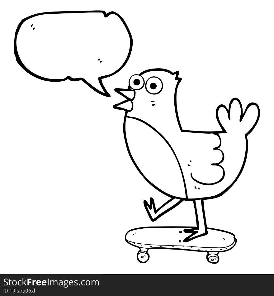 Speech Bubble Cartoon Bird On Skateboard