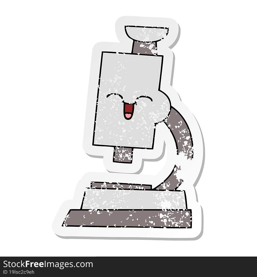 distressed sticker of a cute cartoon microscope