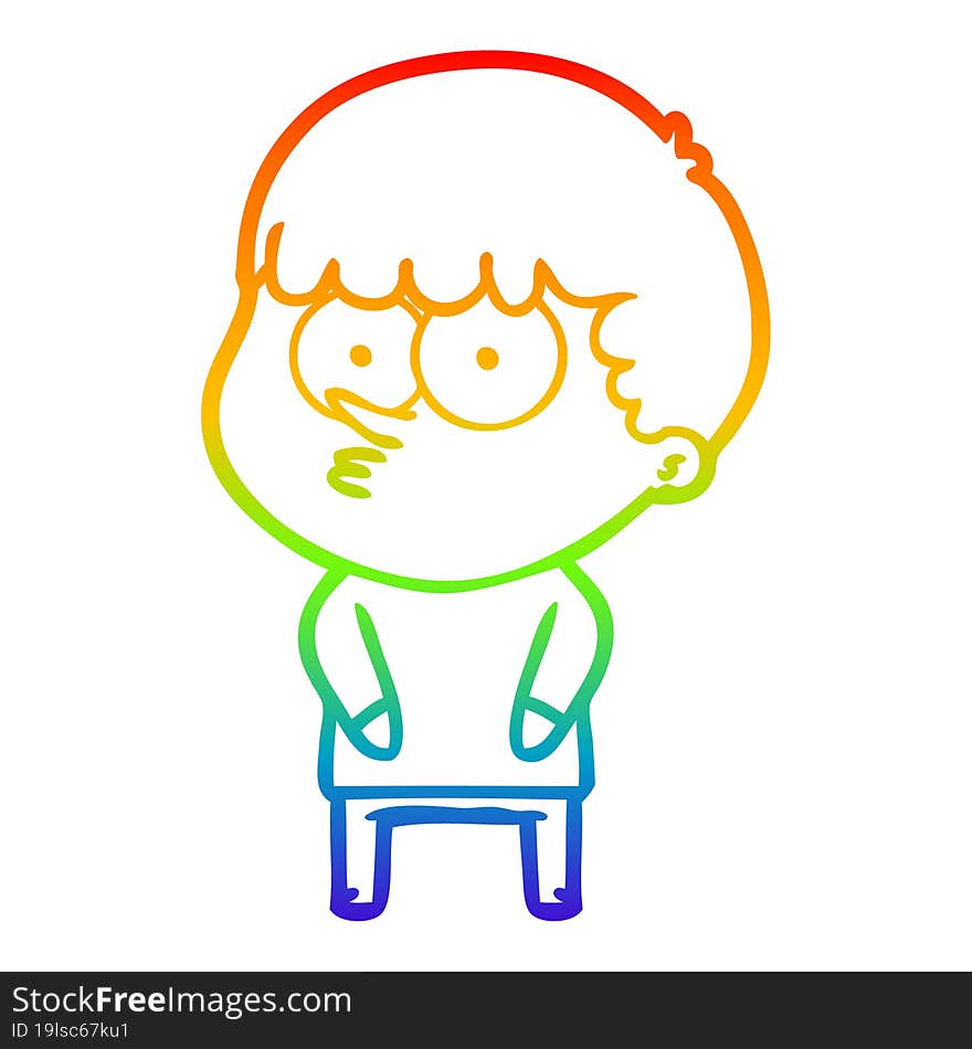 Rainbow Gradient Line Drawing Cartoon Curious Boy