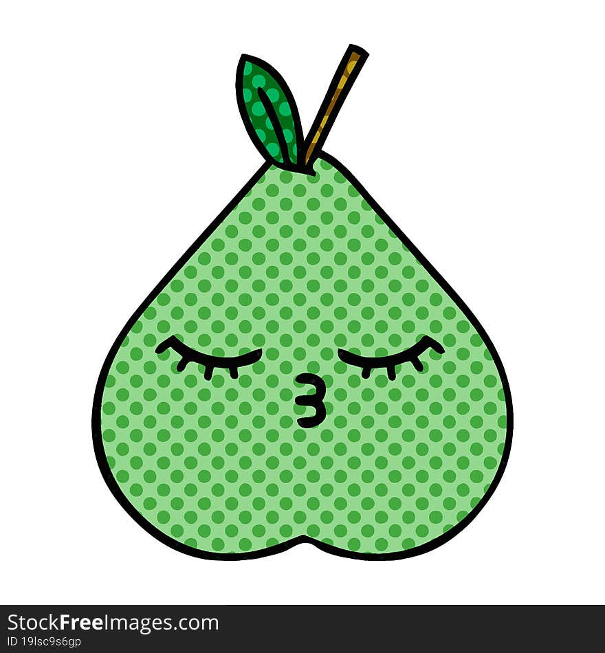 comic book style cartoon of a green pear