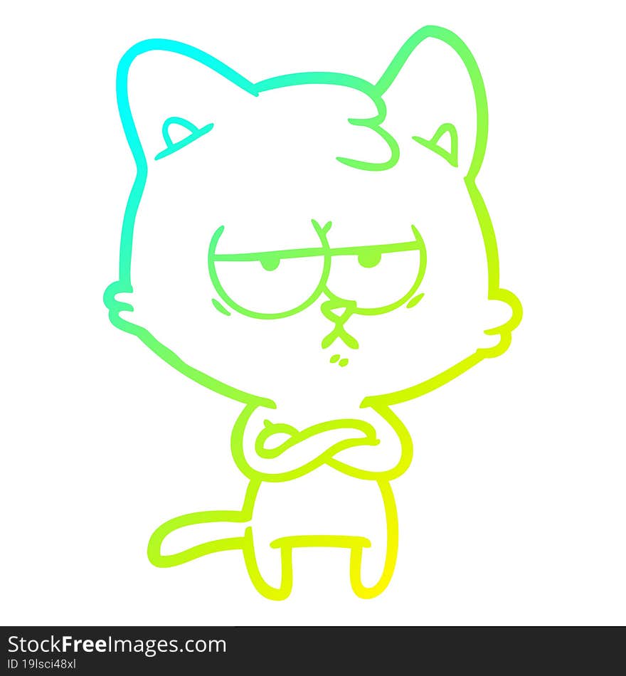 cold gradient line drawing bored cartoon cat