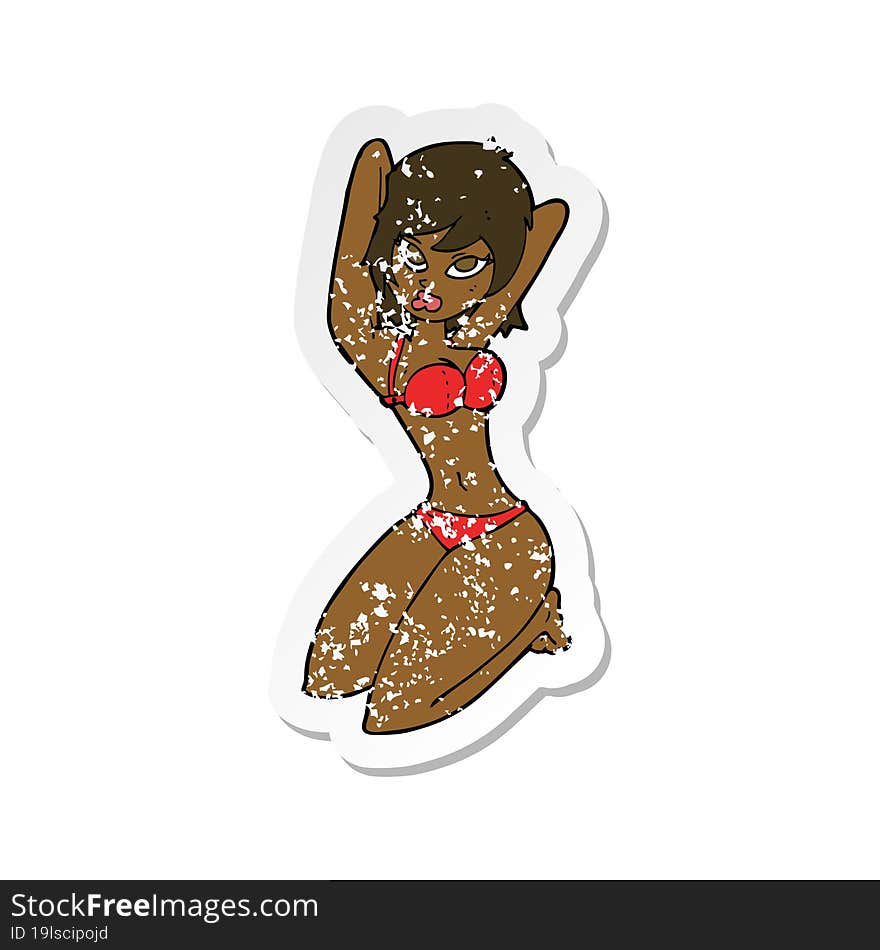 retro distressed sticker of a cartoon sexy woman posing