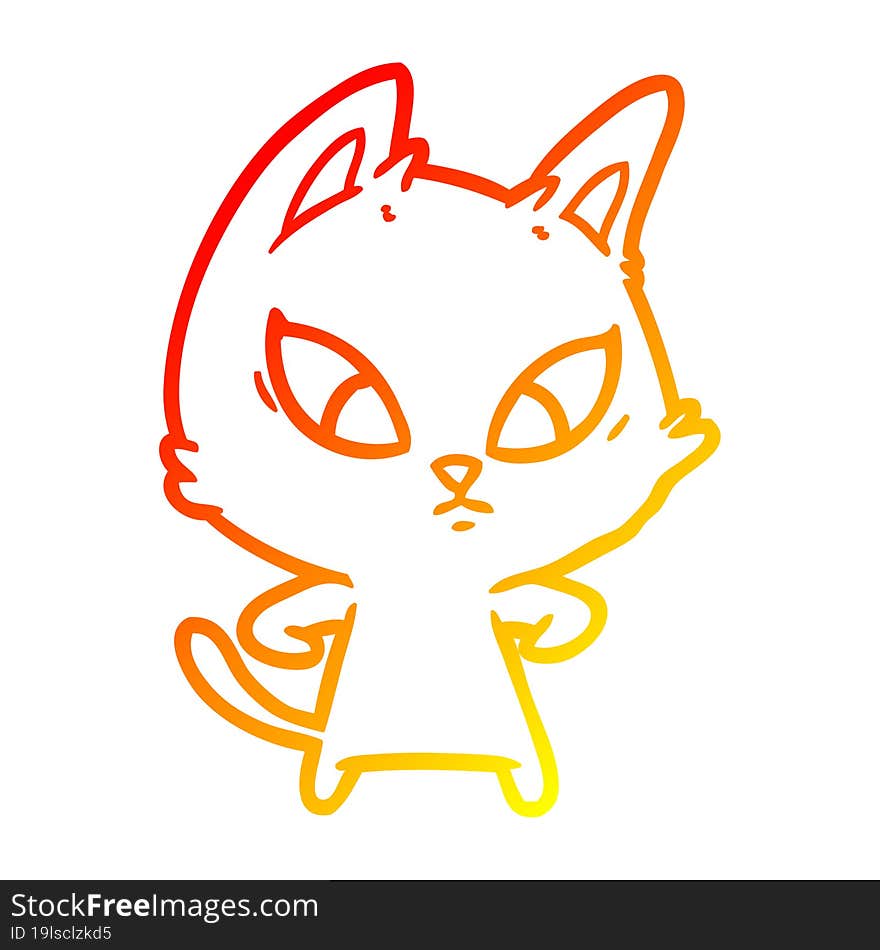 warm gradient line drawing confused cartoon cat