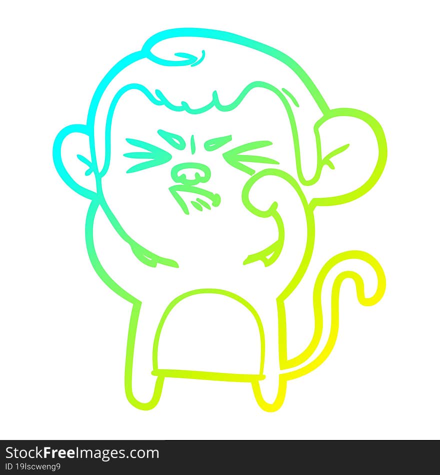 Cold Gradient Line Drawing Cartoon Angry Monkey