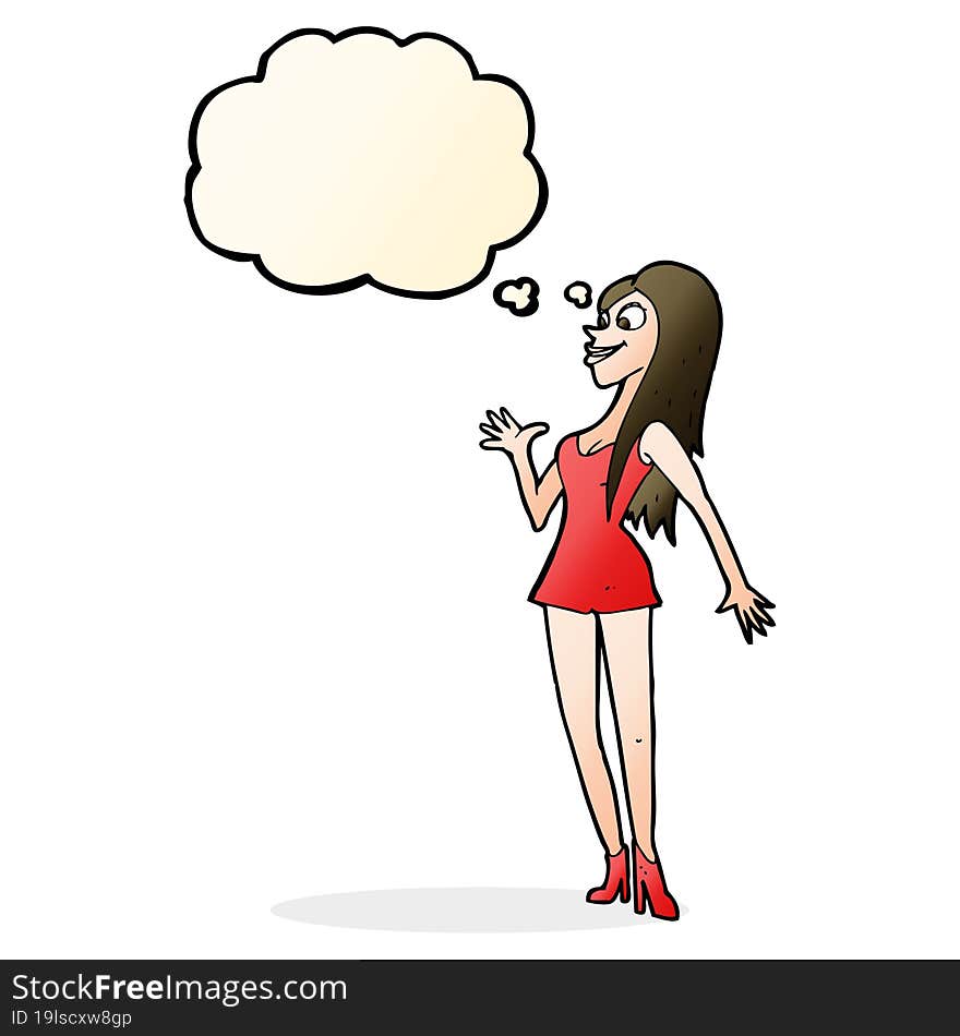 Cartoon Woman In Pink Dress With Thought Bubble