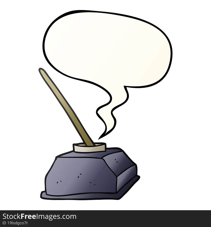 cartoon old ink pot and pen and speech bubble in smooth gradient style