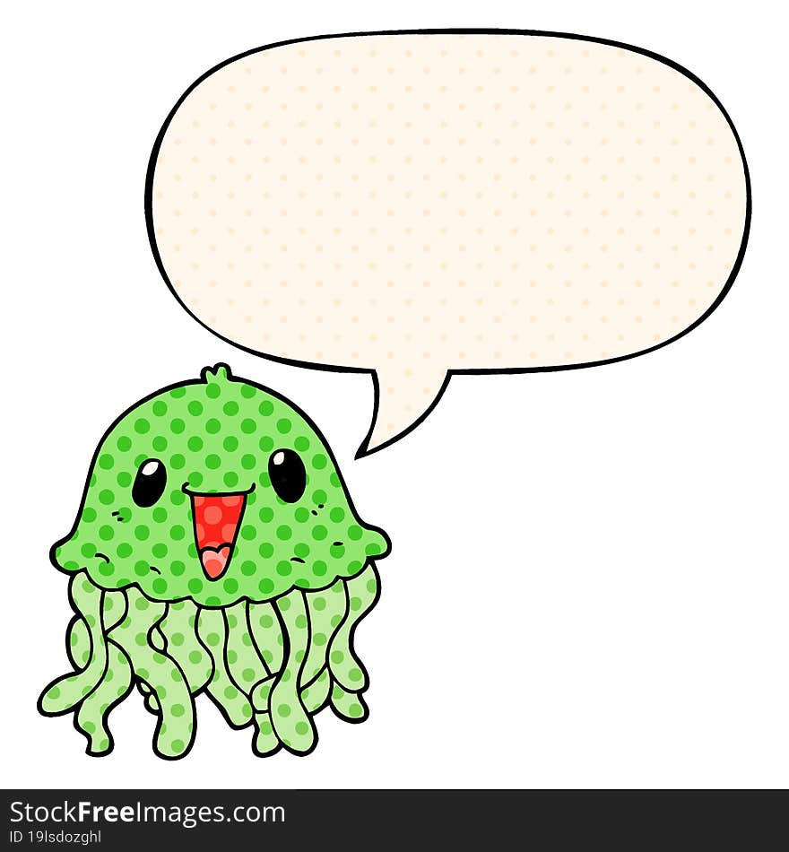 cartoon jellyfish and speech bubble in comic book style