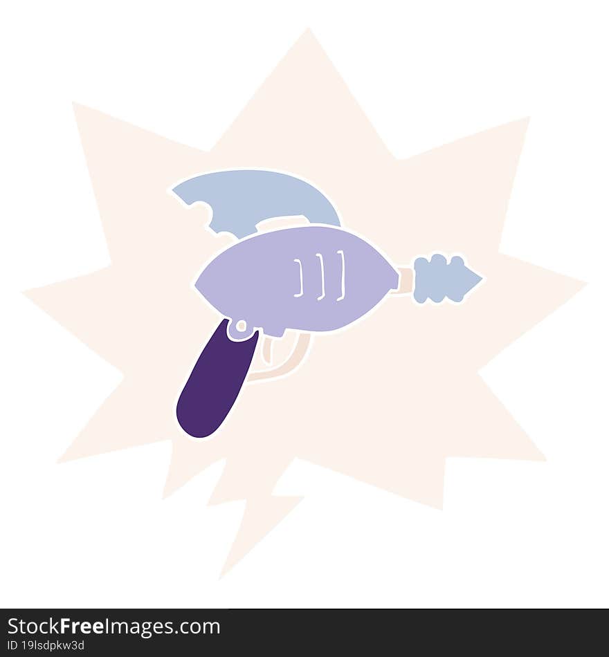 cartoon ray gun and speech bubble in retro style