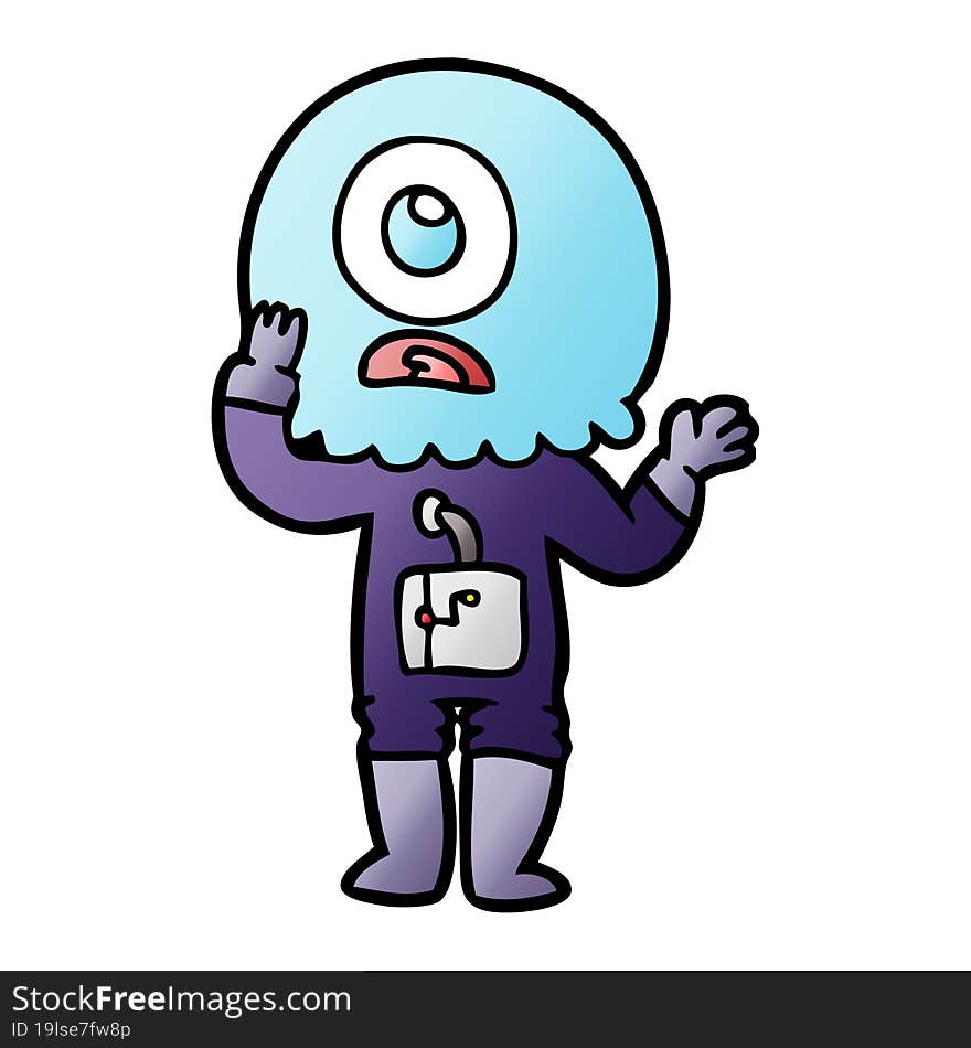 worried cartoon cyclops alien spaceman. worried cartoon cyclops alien spaceman