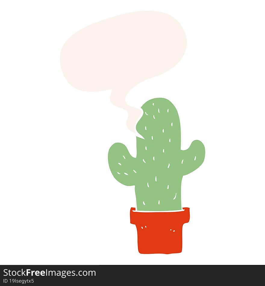 cartoon cactus and speech bubble in retro style