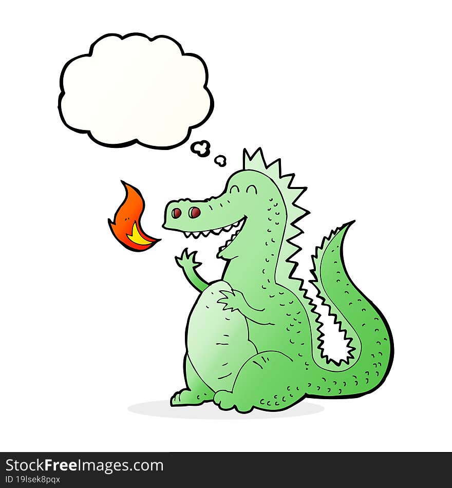 Cartoon Fire Breathing Dragon With Thought Bubble