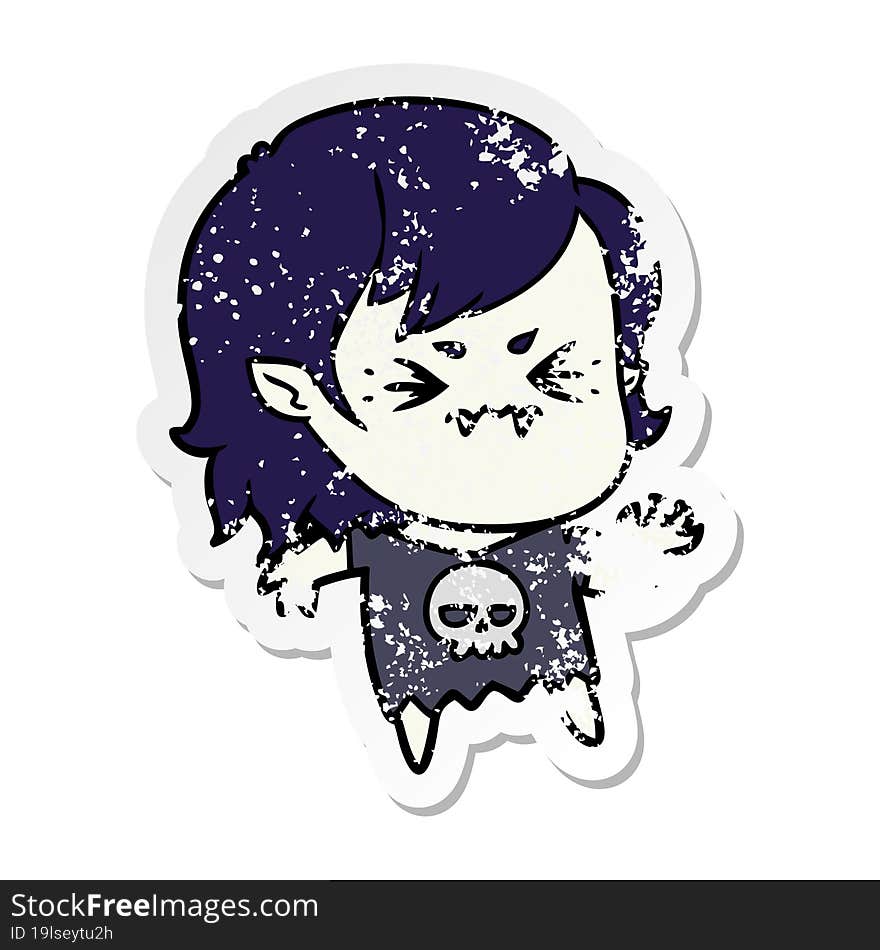 distressed sticker of a annoyed cartoon vampire girl