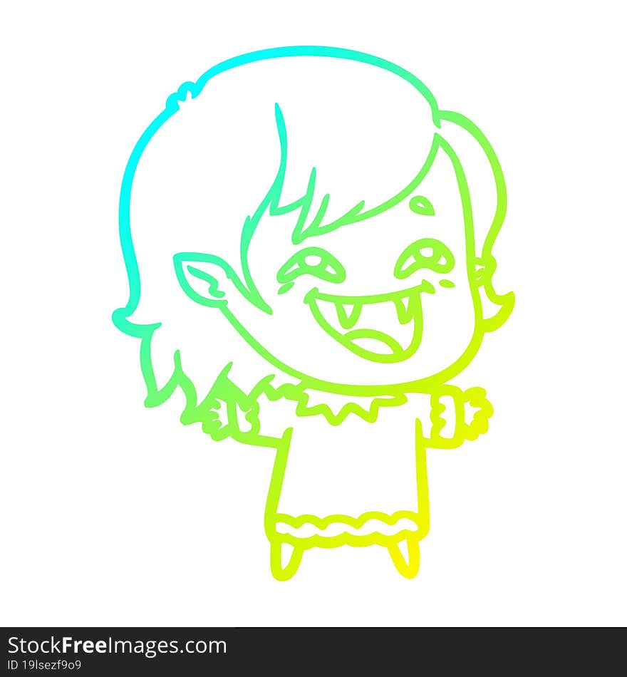 cold gradient line drawing of a cartoon laughing vampire girl