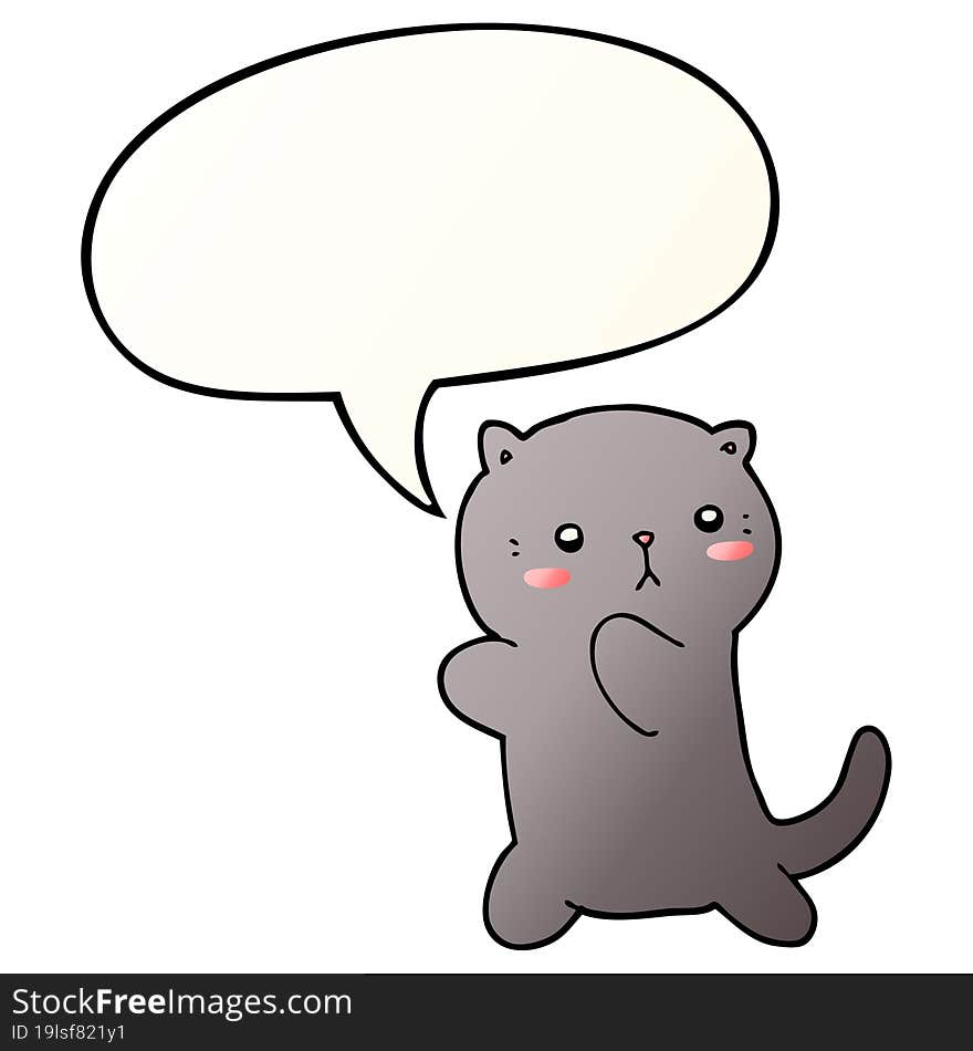 cute cartoon cat and speech bubble in smooth gradient style