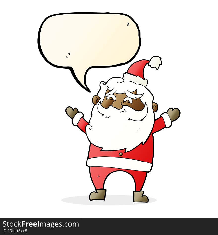 cartoon happy santa claus with speech bubble