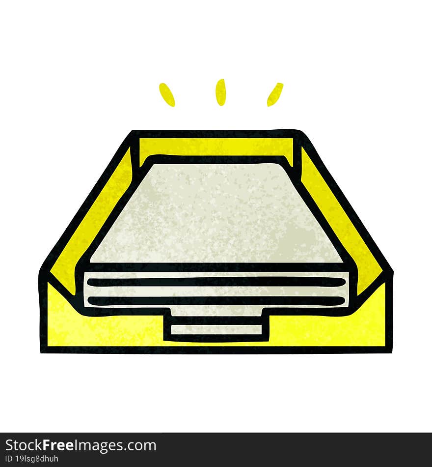 retro grunge texture cartoon of a paper stack in tray