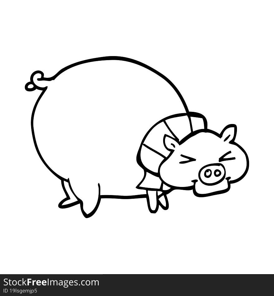 line drawing cartoon fat pig