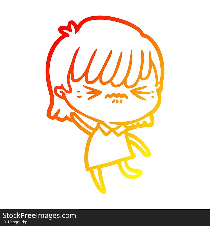 warm gradient line drawing annoyed cartoon girl