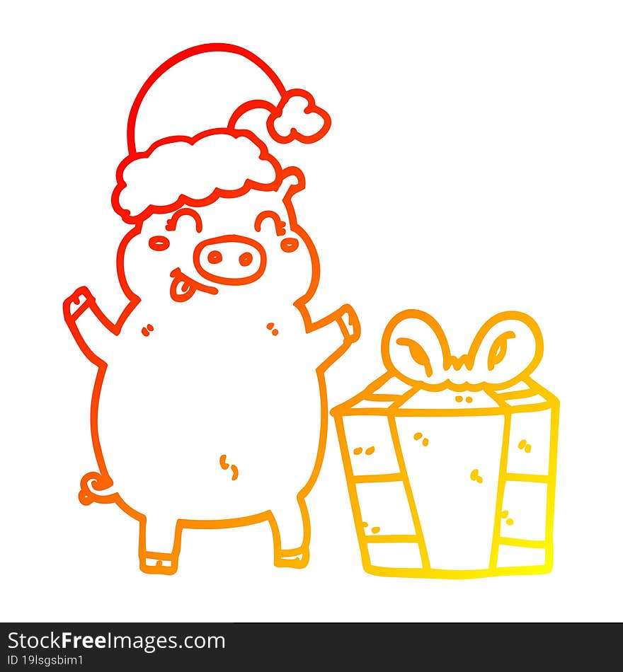 warm gradient line drawing cartoon happy christmas pig