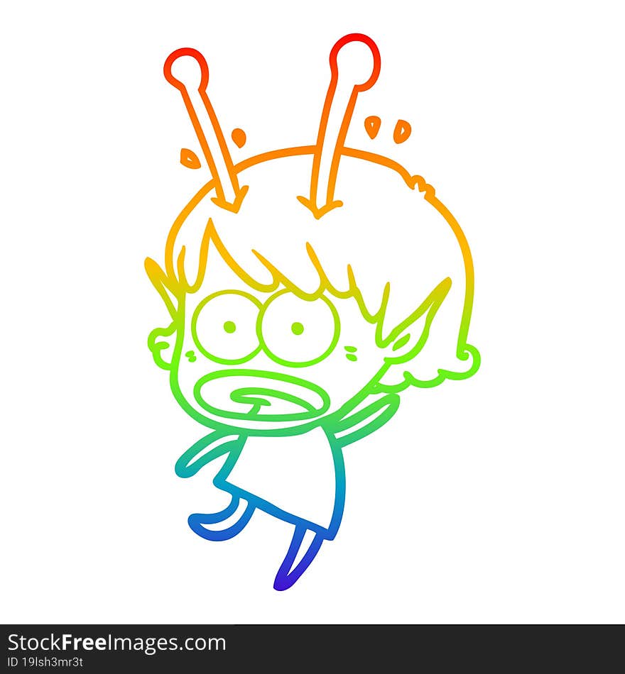 rainbow gradient line drawing cartoon shocked alien girl