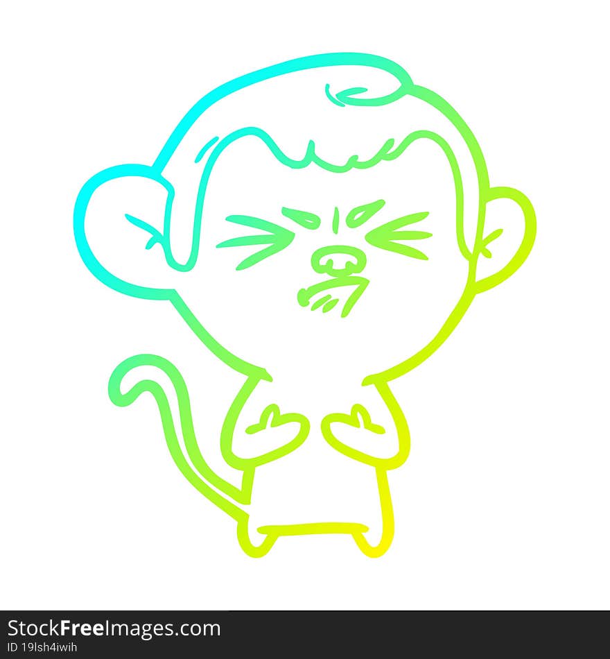 cold gradient line drawing of a cartoon annoyed monkey