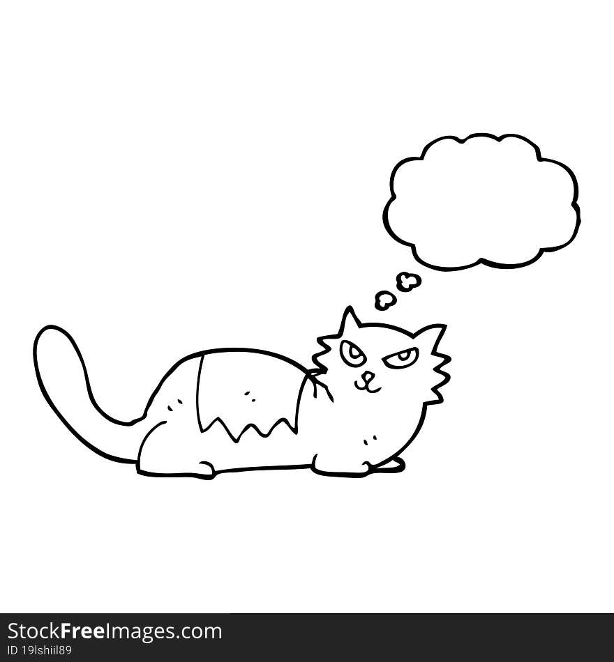 freehand drawn thought bubble cartoon cat