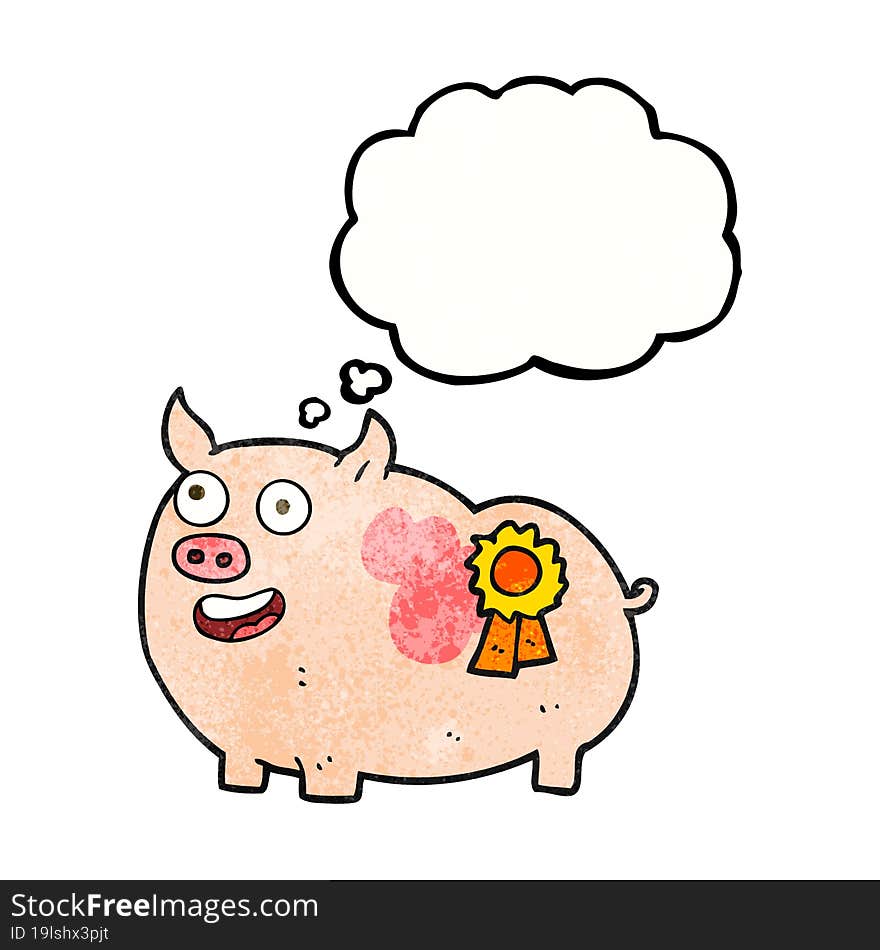 Thought Bubble Textured Cartoon Prize Winning Pig