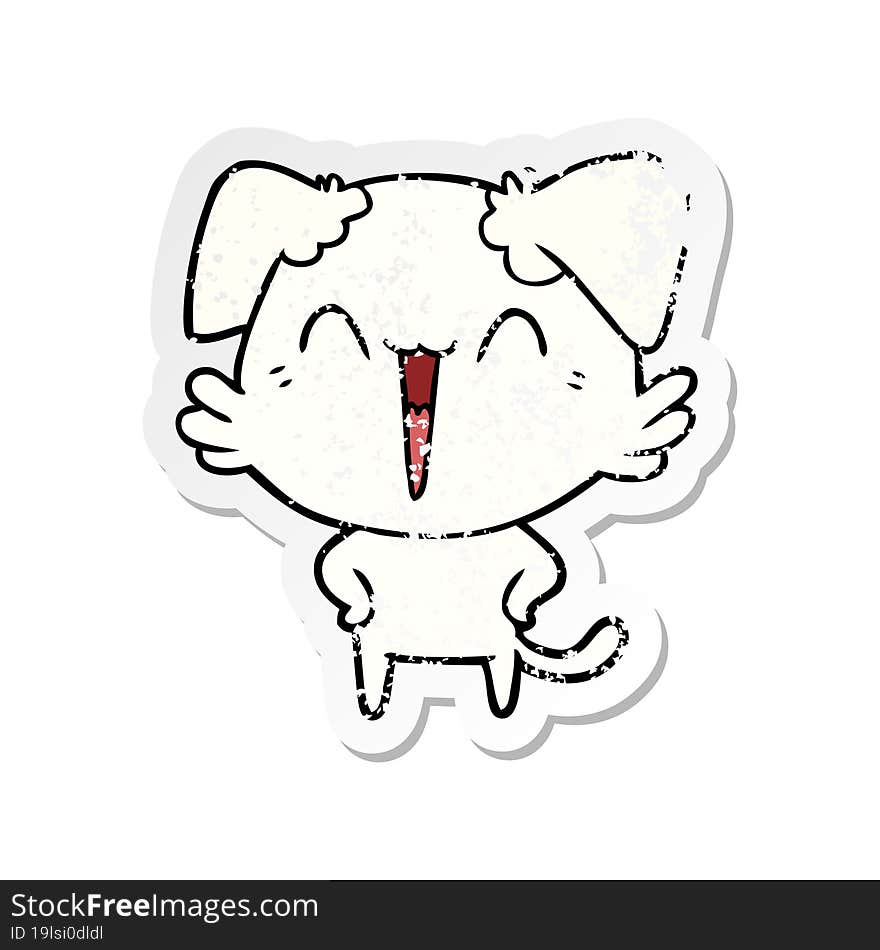 distressed sticker of a happy little dog cartoon