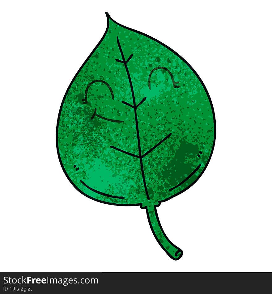 hand drawn quirky cartoon happy leaf. hand drawn quirky cartoon happy leaf